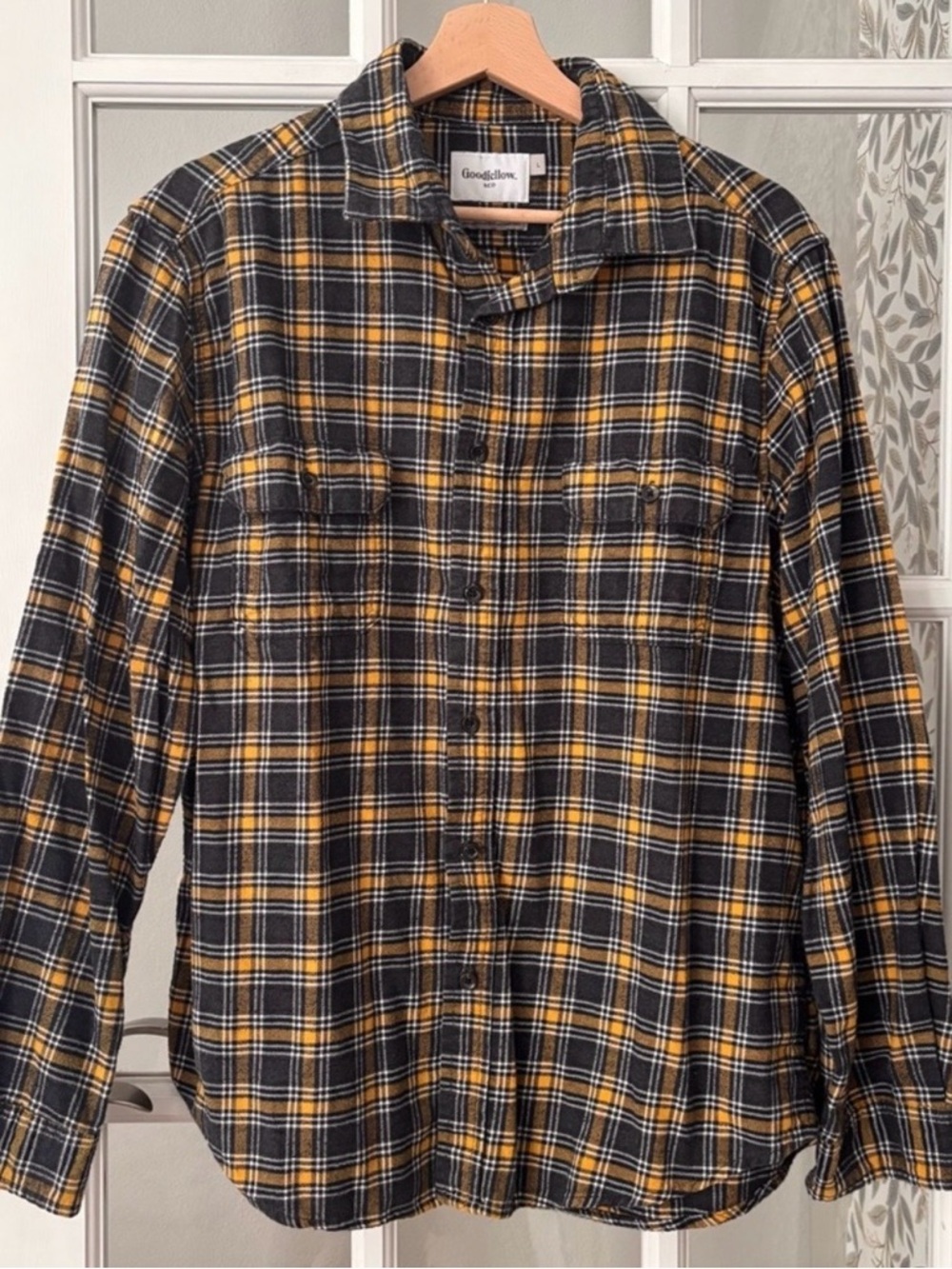 GOODFELLOW Plaid Flannel Button Down Shirt Sz L